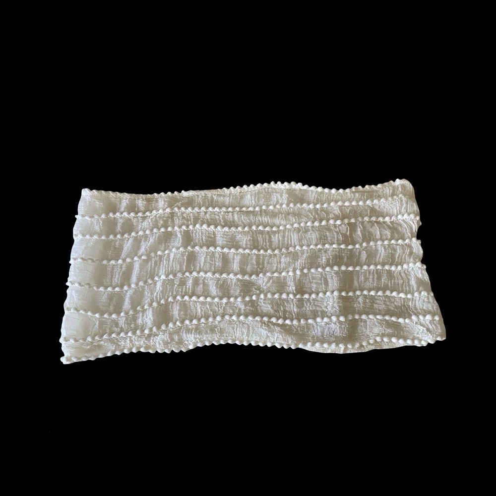 Minicci Womens Scarf One Size White Crinkle Pom Pom Trim Infinity Loop Scarf
